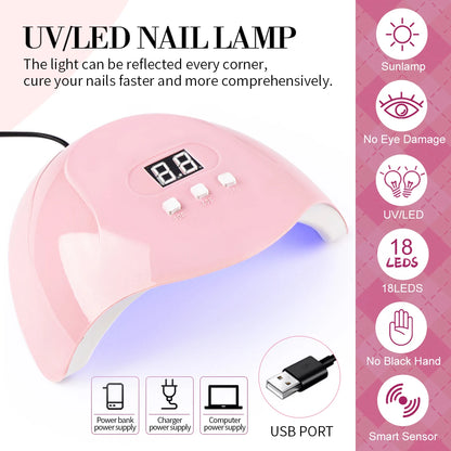 LIMEGIRL 8ML Gel Nail Polish Kit Semi-Permanent Soak Gel Varnish Base Coat Polishing Tool with UV LED Light Nail Gel Kit
