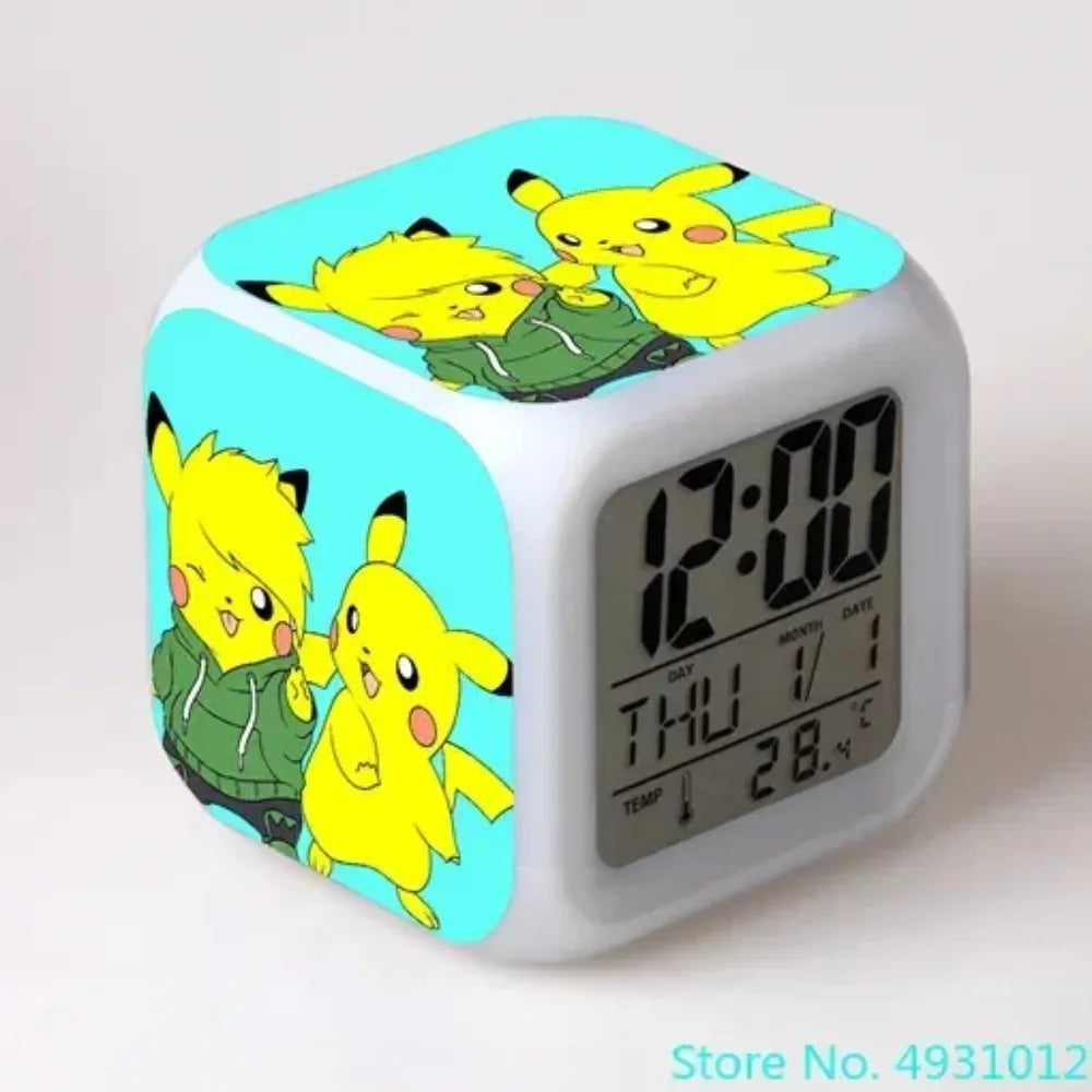 New 8x8x8cm Anime Pokemon Pikachu Electronic Alarm Clock Digital Clock Luminous Watch Color Changing Child Student Figure Gift