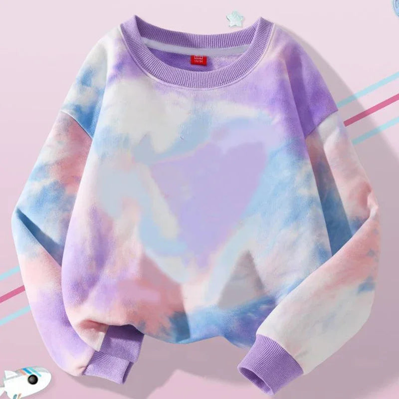 K-Pop Hunters Zoey Mira Rumi Tie-dyed Sweatshirt for Girl Pullover Crew Neck Child Sportwear Long Sleeve Cartoon Kids Tops