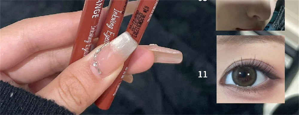 12 Colors Eyeliner Pencil Waterproof Long-lasting Orange Black Brown Easy Wearing Eyeshadow Contour Stick Lying silkworm Makeup