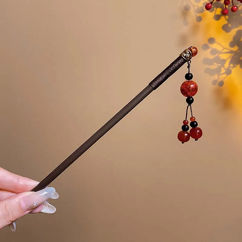 Retro Red Flower Hair Stick.
