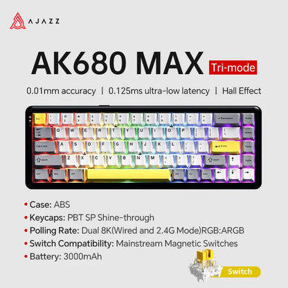 AJAZZ AK680 MAX/V2 Mechanical Keyboard HE Hall Effect Switch 60% 8k/1K RGB Wired/Wireless Gaming Rapid Trigger Magnetic Keyboard