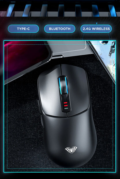 AULA SC580 Gaming Mouse Tri-mode Rechargeable Ergonomic Bluetooth Mouse 10000 DPI E-sports Lightweight Mice for Office Gaming