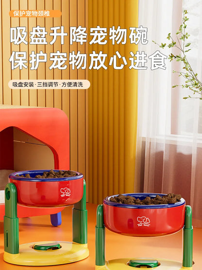 Adjustable dog bowl cat bowl with suction cup anti knock pet bowl universal protection cervical spine dog food bowl water bowl