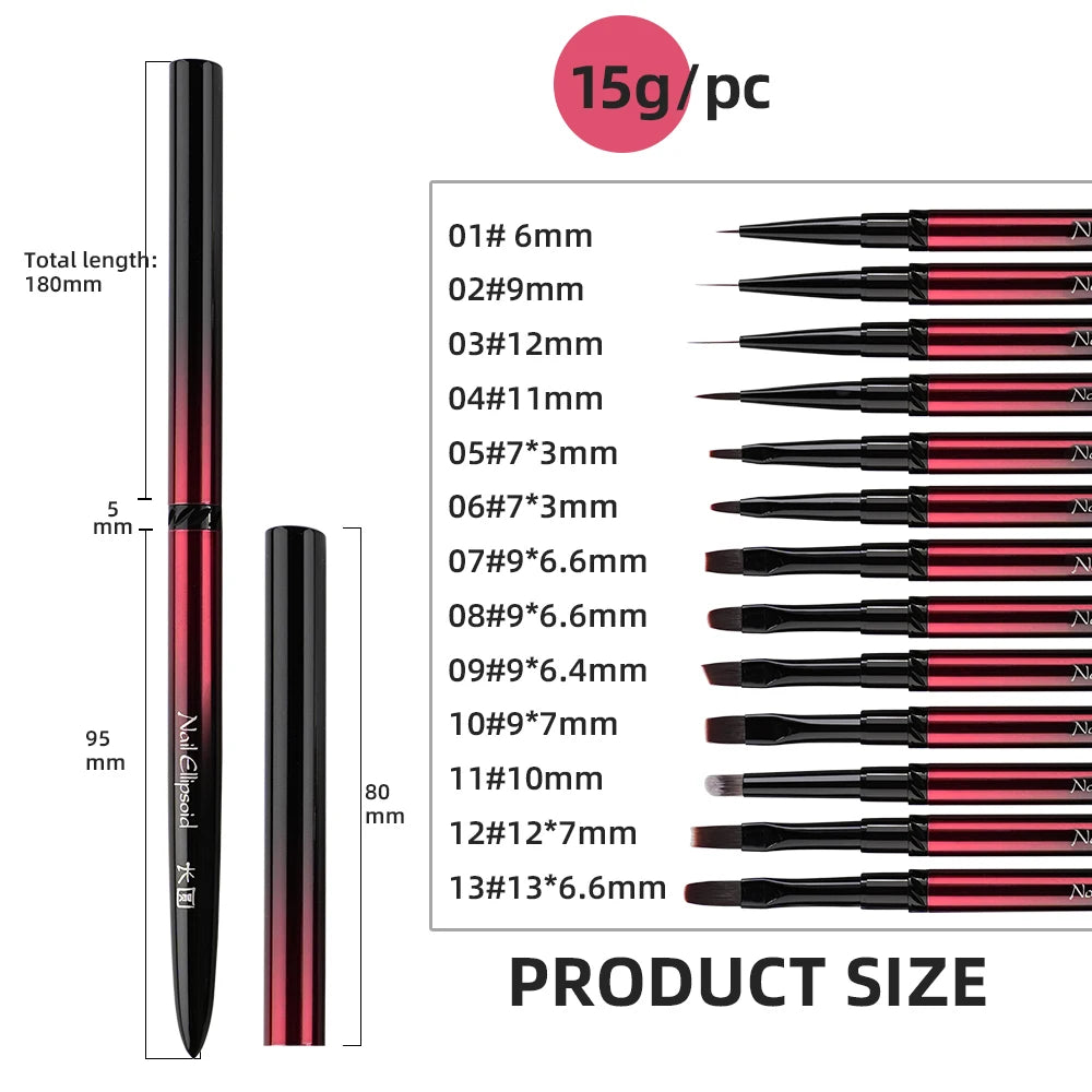 New 1/13pcs Nail Art Brush Set Black Red Metal Handle Acrylic UV Gel Polish Crystal Acrylic Nail Drawing Tools High Quality