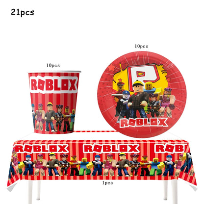 Robot Boy Happy Birthday Decoration Tableware Set Roblox Paper Tablecloth Plate Cup Cake Balloon Baby Shower Game Party Supplies