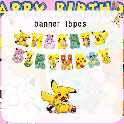 Pink Pokemon Birthday Party Decoration Pikachu Disposable Tableware Plate Tablecloth Balloons Baby Shower Kids Party Supplies