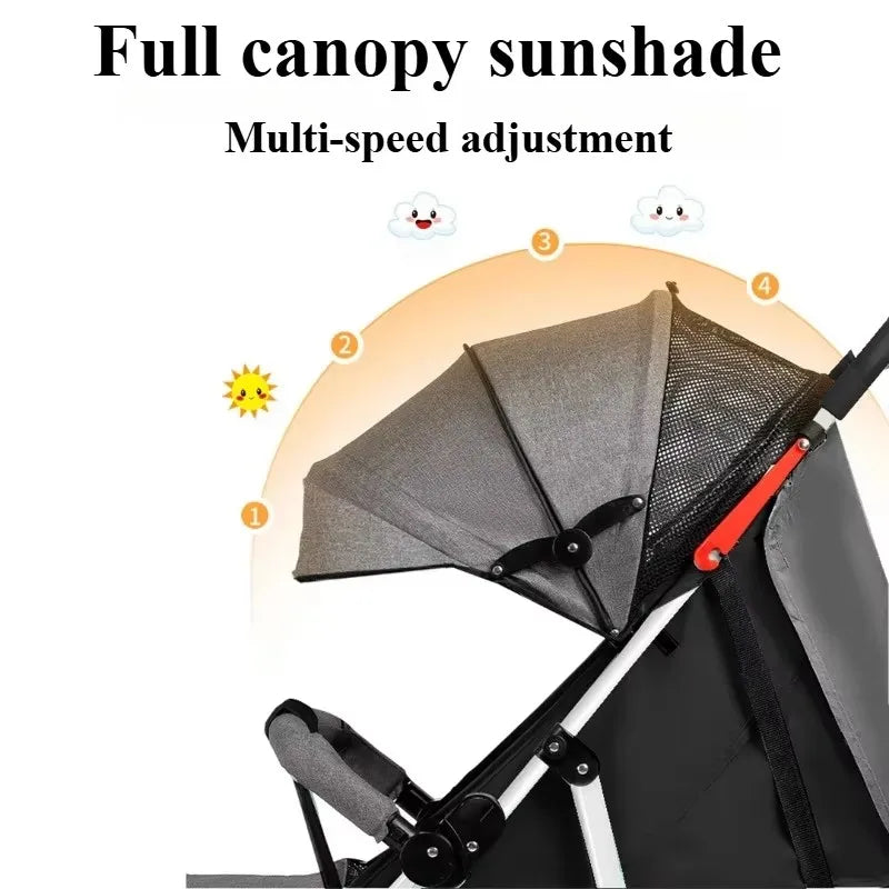 Lightweight Baby Stroller Foldable Reclining Seat One Hand Fold All Terrain Wheels for Outdoor Travel Infants Toddlers Newborn
