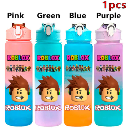 750ml Roblox Cartoon Large Capacity Gradient Color Straw Bottle Camping Drinking Tools Student Game Periphery Plastic Sports Cup
