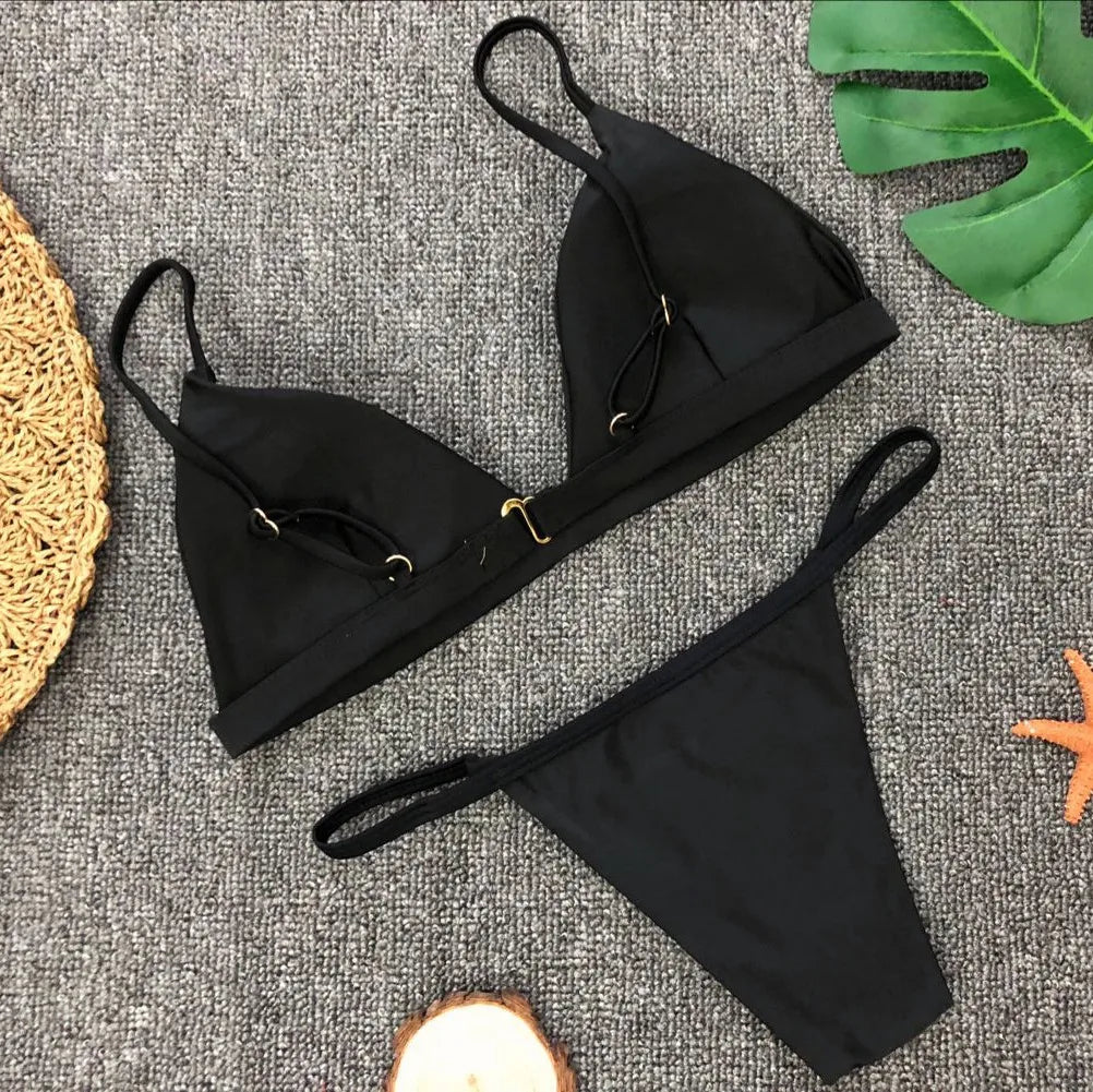 Bikini 2025 New Women's Split Solid Color Adjustable Size Swimsuit
