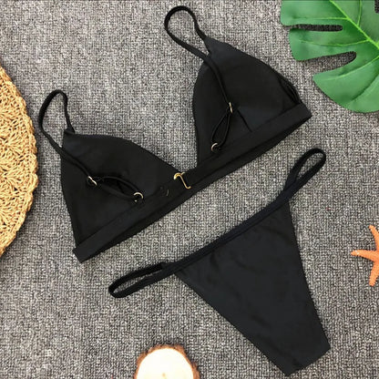 Bikini 2025 New Women's Split Solid Color Adjustable Size Swimsuit