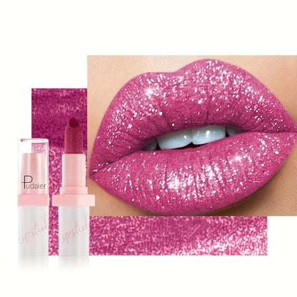 Pudaier Metallic Glitter Hybrid Lipstick: Sparkling Pearl Shimmer & Silk Texture
