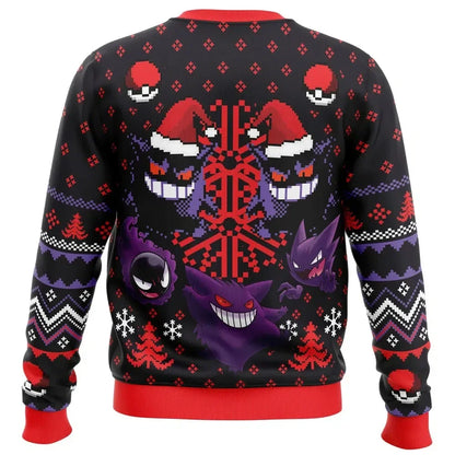 Bandai Pokemon Anime Peripheral Gengar Adult Kids Crewneck Ugly Christmas Sweatshirt Soft Comfy Loose Plus Size Autumn Winter