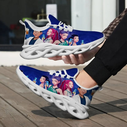 Children's Parent-child Shoes for Spring Cartoon Character Print Lightweight Sneakers Breathable Flat Heel Lace-up Casual Shoes