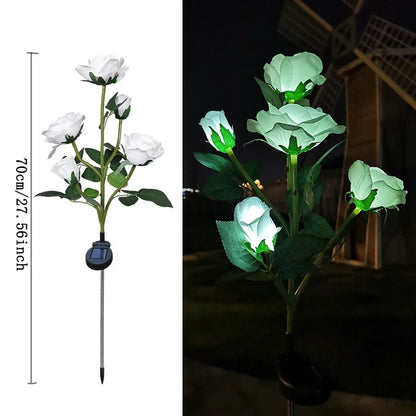 5 Heads Rose Lawn Lamp Solar Lights Outdoor Decorative Solar Garden Lights for Yard Patio Garden Wedding Decor Fairy Lights