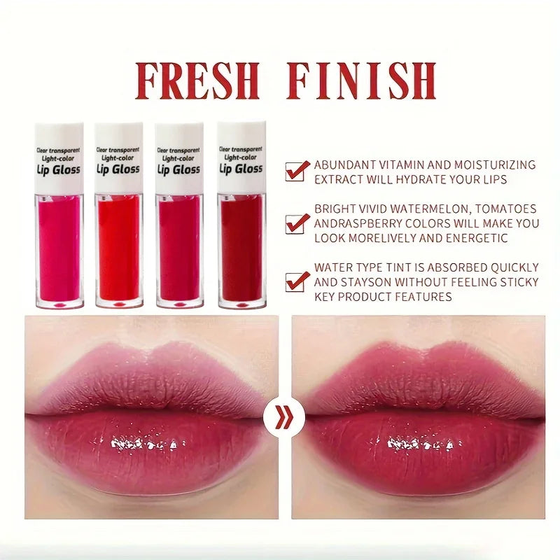 JUJU DREAM Clear Transparent Lip Gloss Set: 4-Color Water-Gloss Glaze