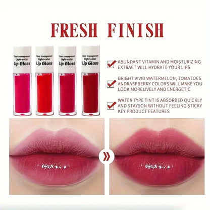 JUJU DREAM Clear Transparent Lip Gloss Set: 4-Color Water-Gloss Glaze