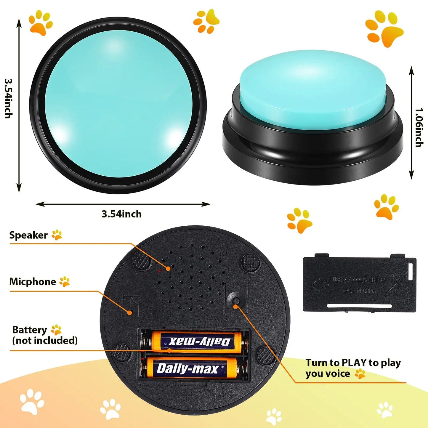 Dog Recordable Talking Sound Button Dog Toy Interactive Voice Buttons For Communication Hexagonal Paw Print Pattern Dog Training