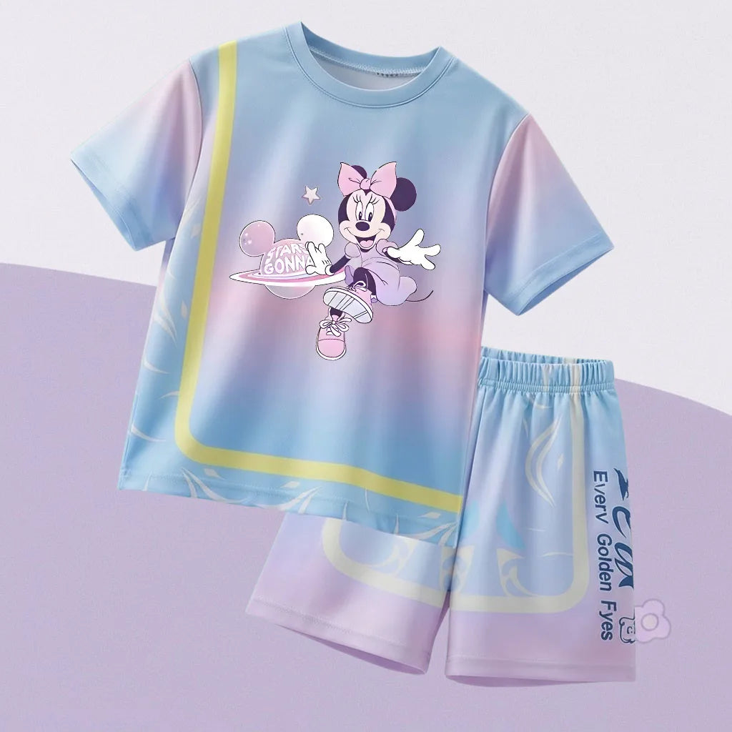 Summer Girls Casial Outfits Breathable Kids Running Shorts Sets Children's O Neck T Shirt Shorts Two Piece Outdoor Sport Clothes