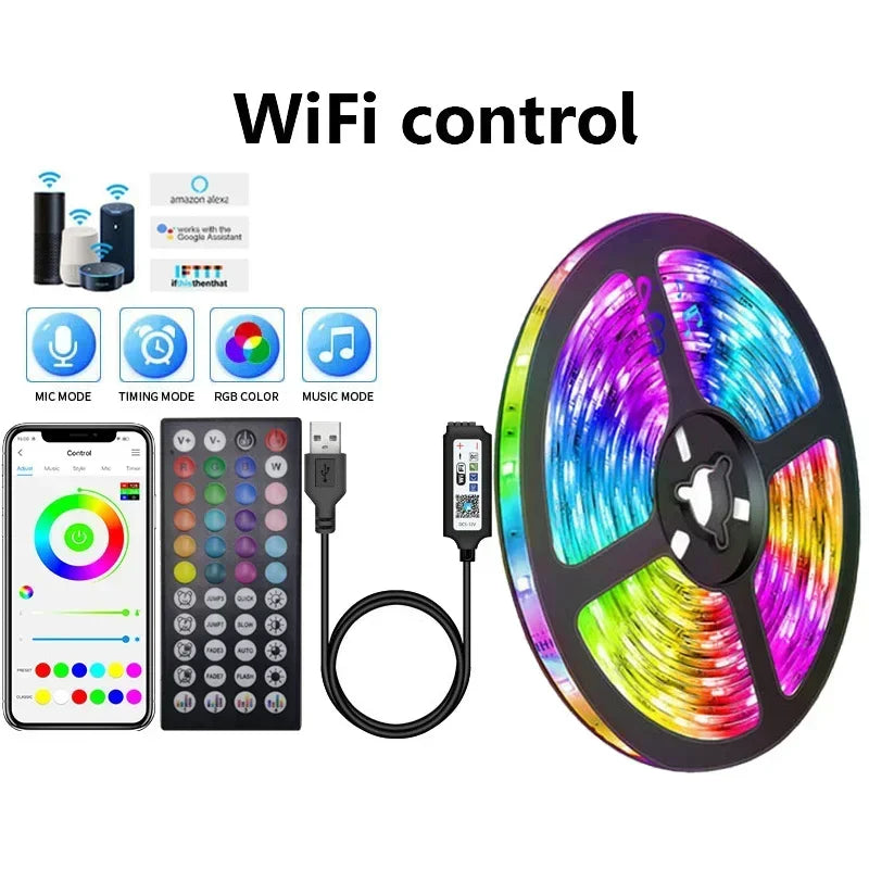USB RGB LED Strip Lights with App Control (1–30m)