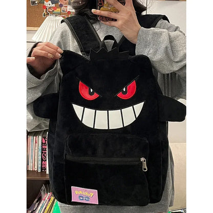Gengar Plush Backpack  Anime Pokemon School Bag Large Capacity Soft Stuffed Animal Shoulder Bag for Boys Girls Birthday Gift