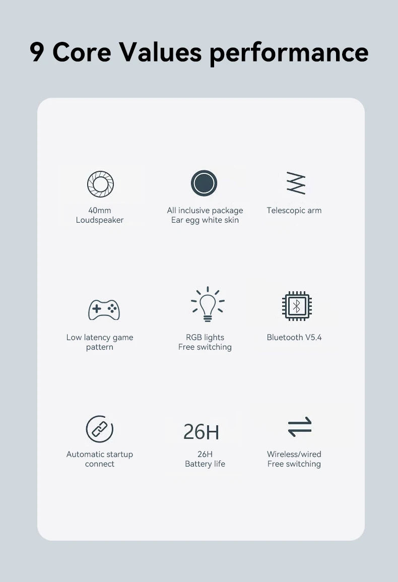 B500 RGB Bluetooth 5.4 Wireless Gaming Headset (Low Latency)