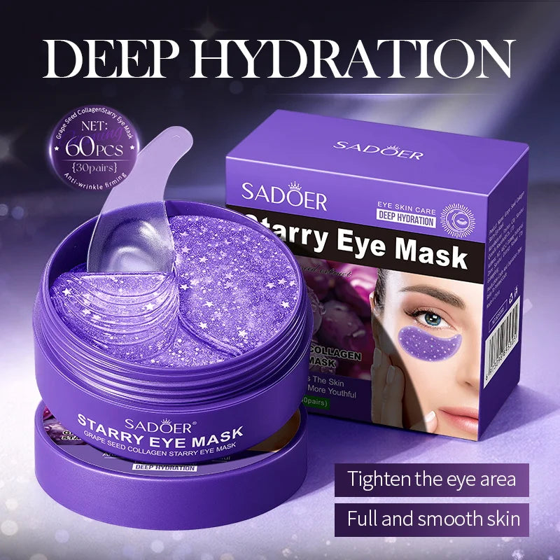SADOER Starry Grape Collagen Eye Mask: 60pcs Anti-Dark Circle & Deep Hydration Patches