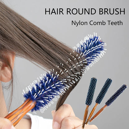 Wood Handle Round Rolling Brush Boar Bristle Nylon Hair Comb Anti Static Brush Straight Twill Hair Comb Hairdressing Tool