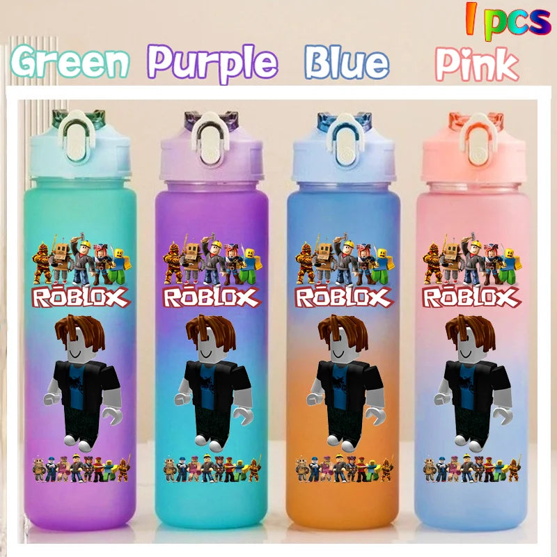 Roblox Anime Cartoon Straw Drink Bottle 750ml Gradient Color Water Cup Game Student Daily Necessities Gourde Boy Holiday Gift