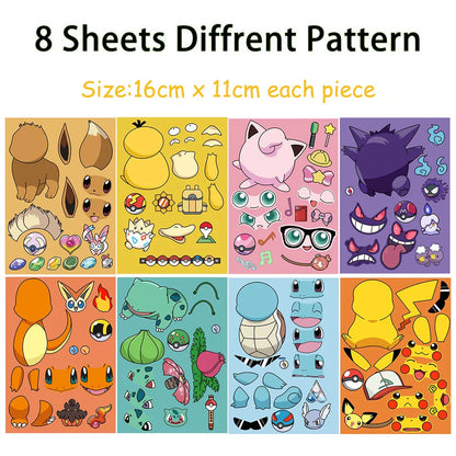 Pokemon DIY Puzzle Sticker Birthday Decoration Pikachu Make A Face Stickers Pokemon Sticker Kids Toys Boys Gifts Party Supplies