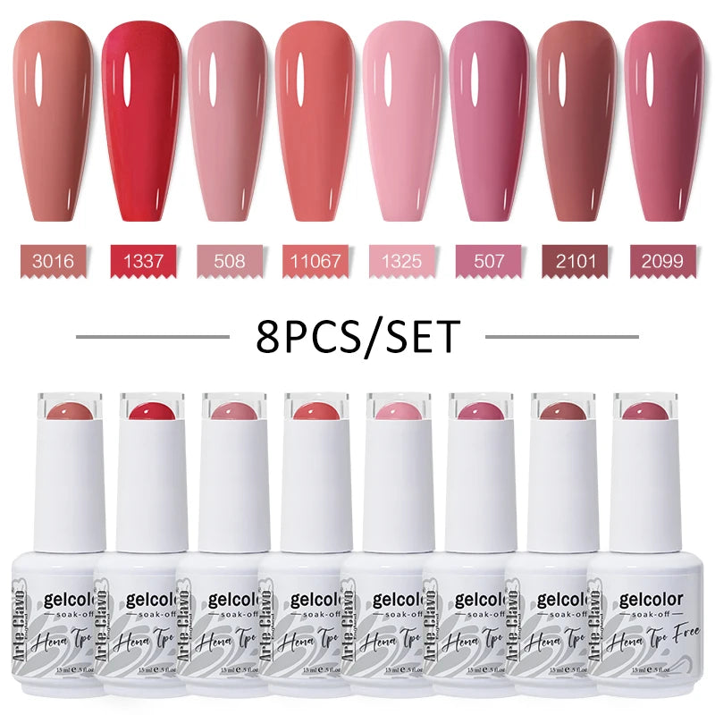Arte Clavo 8Pcs/Set Gel Nail Polish Set 15ml Colorful Semi Permanent For Manicure Varnish Soak Off UV LED Nail Art Gel Kits