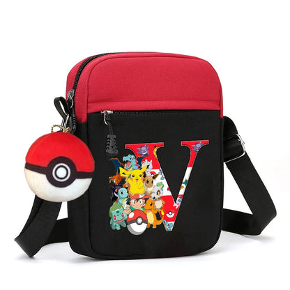 Cute Pokemons Letter A-Z Chest Packs Anime Pikachus Boy Girl Daily Travel Phone Pouch Shoulder Bag Outdoor Sport Crossbody