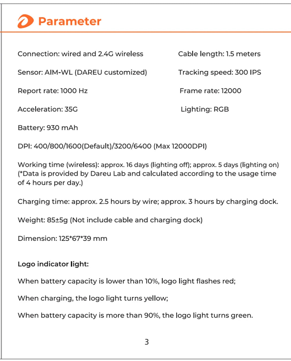 DAREU EM901X Wireless Mouse, 2.4G Wired Dual-mode Mouse, AIM-WL 12000 DPI RGB Magnetic Charging Dock Gaming Mouse for PC Gamer