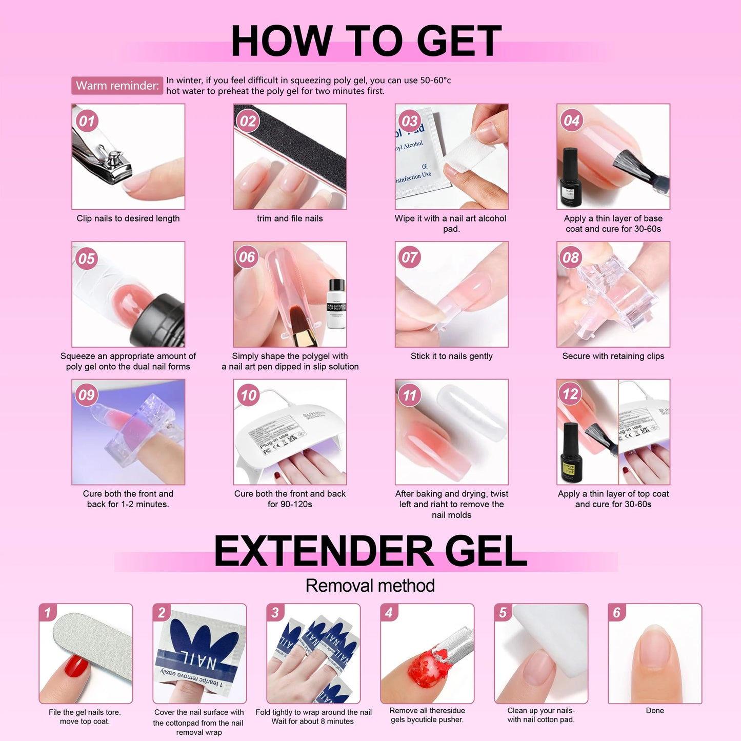 Poly GEL Nail Colors：20 Colors Nail Extension Gel Kit Bright Rainbow Pink Purple Blue Color Collection Poly Gel Nail Kit