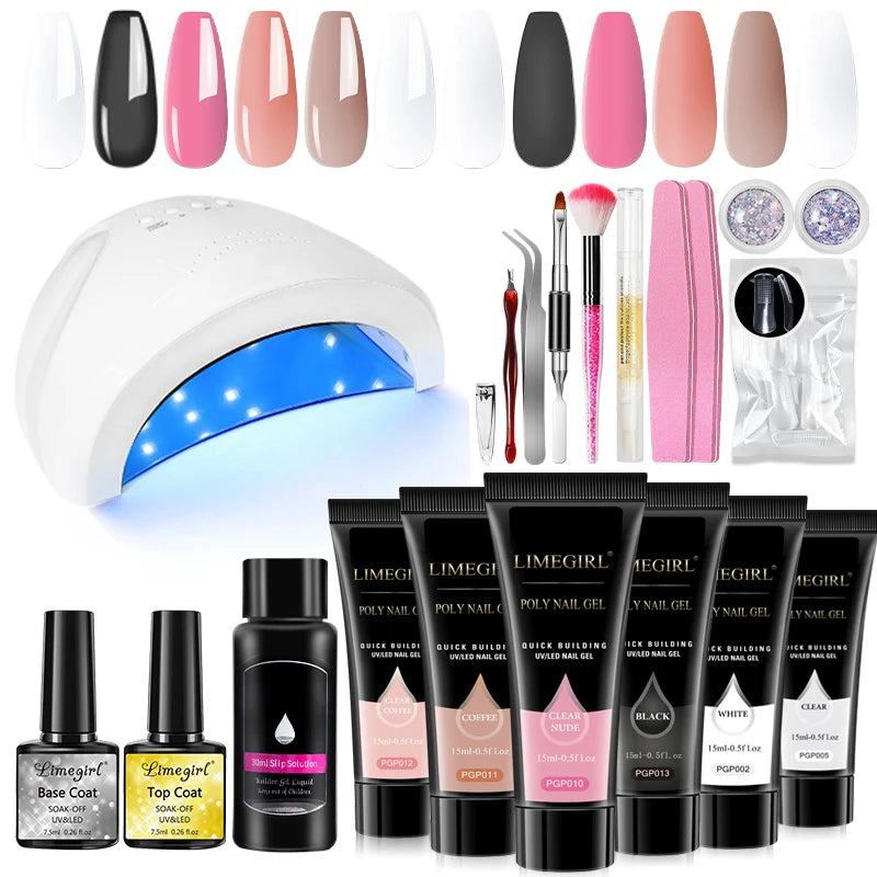 LIMEGIRL Acrylic Manicure Kit UV LED Light Semi-Permanent Gel Varnish Kit Gel Extension Nail Kit Dryer Soak Manicure Tool Kit