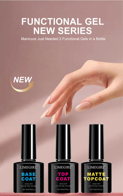 Limegirl Gel Nail Kit with Nail Lamp, 8ml Morandi Set, Base/Top/Matte, 30 Days Wear, UV/LED for Home & Salon