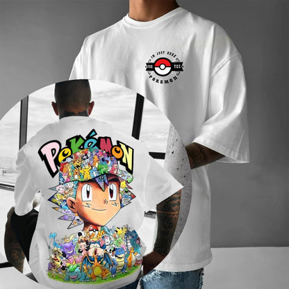 Pokémon Animation Derivatives Ash Ketchum Pikachu Printing T-shirt Men's Women's 2025 Summer Loose Cotton Street Trend Brand Top
