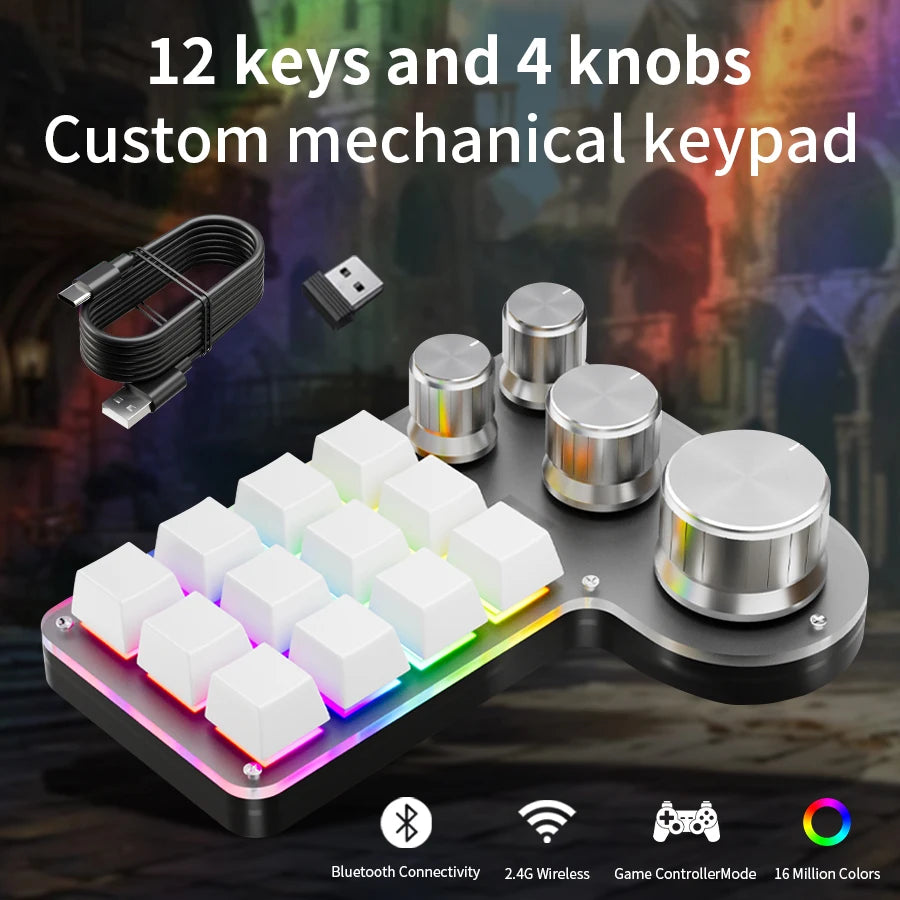 12-Key RGB Macro Mechanical Keypad with 4 Knobs