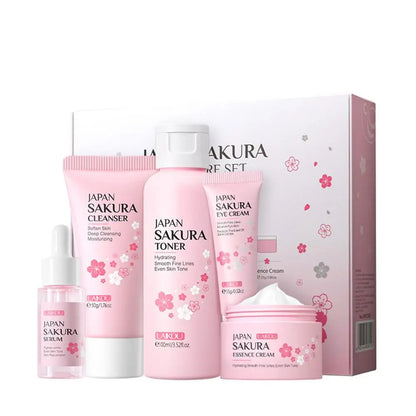 LAIKOU Japan Sakura Skin Care Set: 5-Piece Hydrating & Brightening Kit