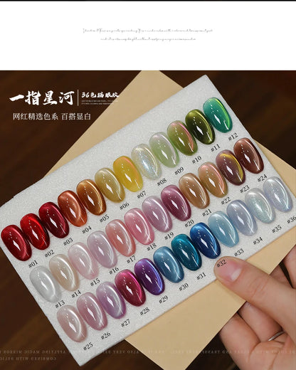 36color/set Star River Cat Eye Gel Nails Polish 15ml Magnetic Gel Glass Beads Semi Permanent Soak Off UV Nail Gel For Nail Salon