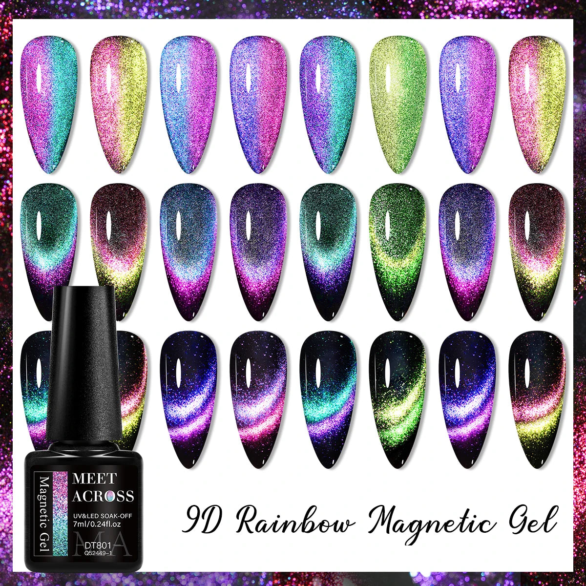 MEET ACROSS 11/9/10Pcs Cat Magnetic Gel Nail Polish 9D Magnetic Gel Semi Permanent Nail Art Soak Off UV Gel Varnish Nails Kit