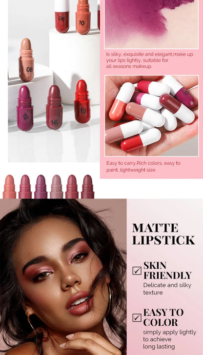 MAGIC CASA 18-Color Capsule Lipstick Set - Mini Matte, Long-lasting, Waterproof, Non-transfer，Soft matte finish