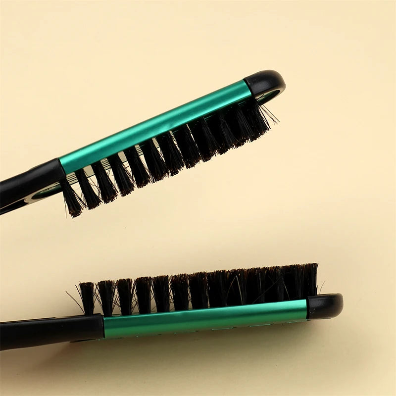 Pro Hairdressing Straightener Hairbrush Nylon Hair Straightening Double Brushes V Shape Comb Clamp Not Hurt Styling Tools DIY