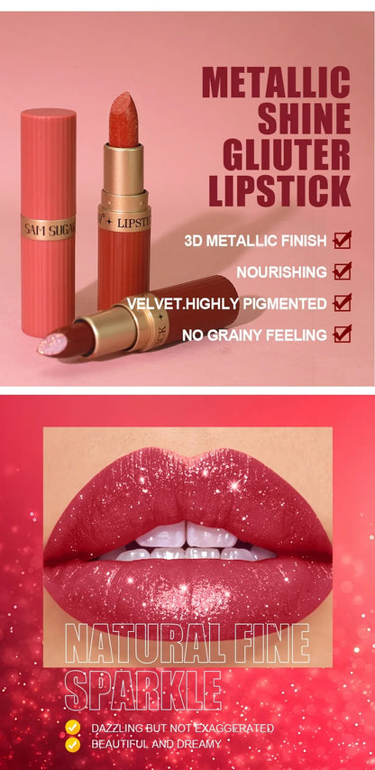 Diamond Glitter Lipstick Moisturizing Lasting Pink Sparkling Waterproof Lip Gloss Metallic Sexy Lipstick Lip Tint Lips Makeup