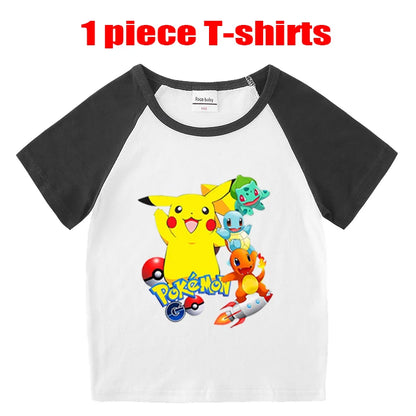 1/2 Pieces Pokemon Cartoon Tees For Boys Clothing Summer Children 100% cotton Short Sleeve T-shirts Printed T-shirt for girls