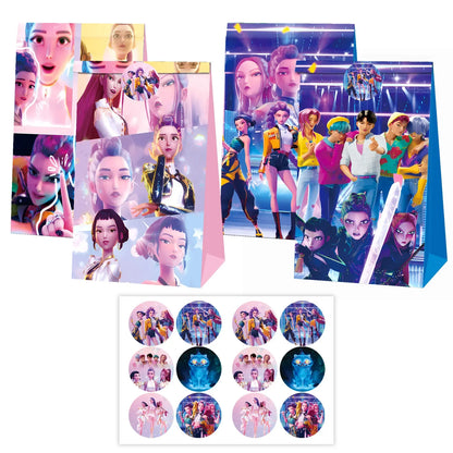 Hunters K-Pop Idol Party Favor Bags: 12-Piece Sealable Gift Bag Set with Stickers