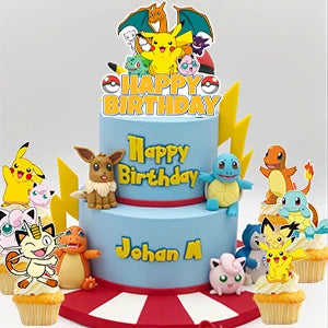 25 Pcs Pokemon Cake Toppers - Pokemon Cupcake Toppers & Large Pokemon Birthday Cake Topper for Pokemon Birthday Party Decoration