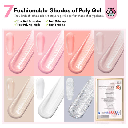 Saviland 7 Colors All In One Poly Gel Kit with UV Light Nail Drill Slip Solution for Nail Extension Home Salon DIY