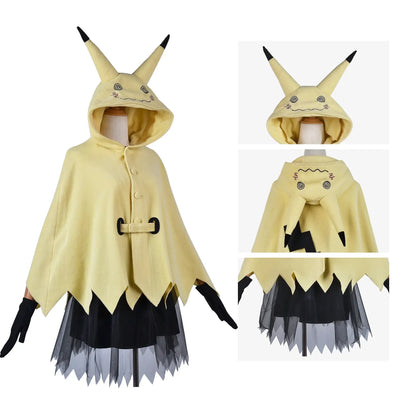 TAKARA TOMY Pokemon Mimikyu Cosplay Costume Anime Cartoon Cute Women Kigurumi Cloak Dress Halloween Outfit Cloak for Adult