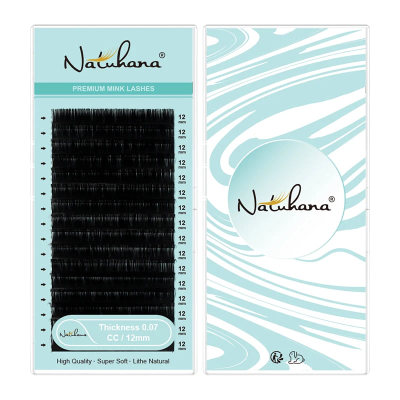 NATUHANA 16Rows B C cc D Eyelash Extensions Individual False Cilio Natural Soft Mink Lashes High Quality Matte Fake Eyelashes